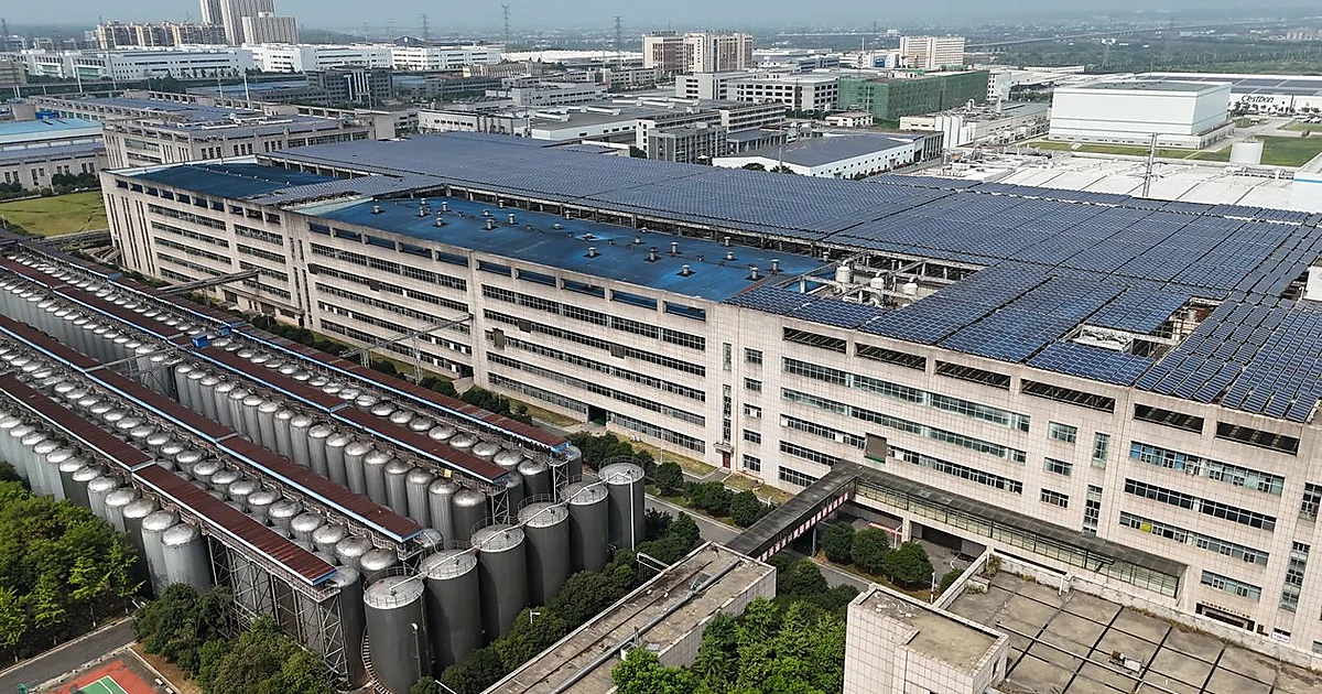 Industrial facility with solar panel rooftop installation