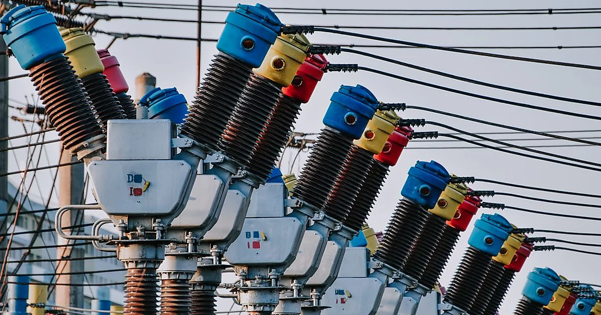 Electrical poles and power transformer close-up